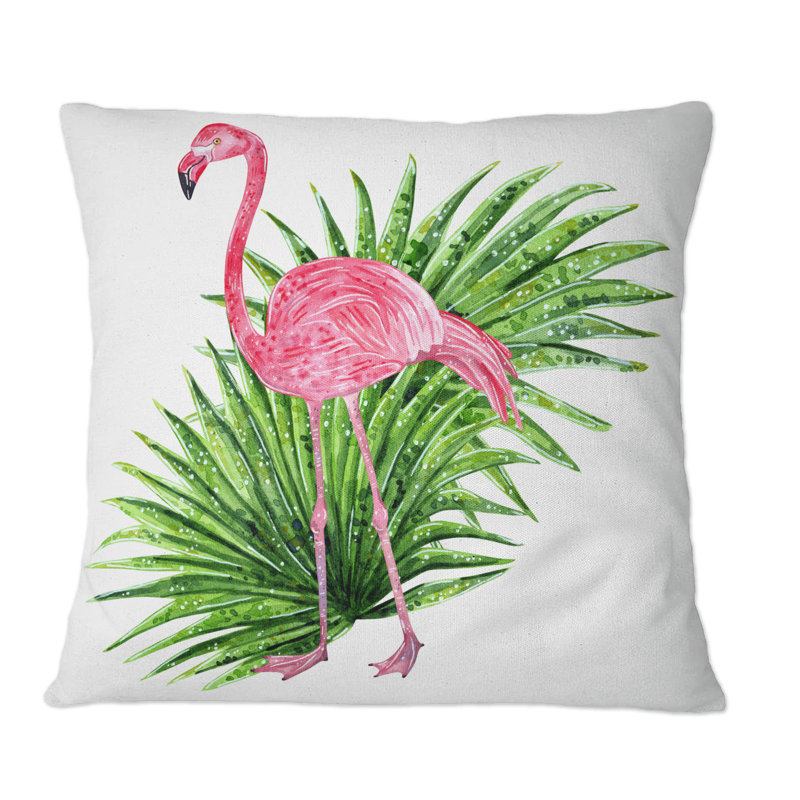Collage tropical avec feuilles et flamant rose - coussin décoratif imprimé tropical, 16 po x 16 po