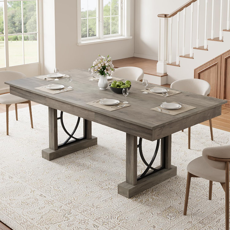 Table de salle à manger rectangulaire de 71 pouces avec deux tiroirs, table de cuisine en bois avec grand plateau et structure robuste, grande table de salle à manger pour 6 à 8 personnes avec double piédestal, pour la salle à manger, le bureau