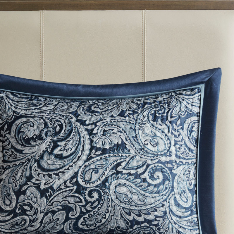 Ensemble de couvre-lit traditionnel de 5 pièces en coton brodé de jacquard bleu marine, taille Queen, Navy