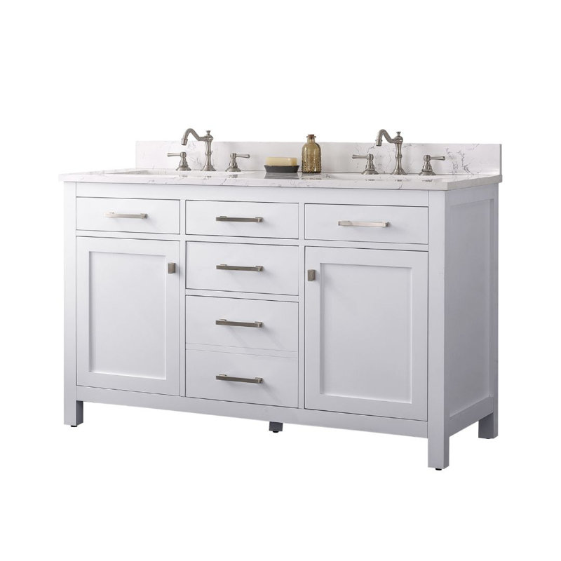 Ajhane 54" W Double Vanity Set, White/Brushed Nickel