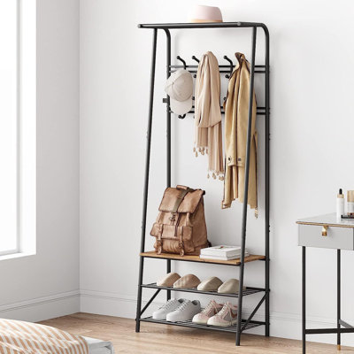 Coat Rack, Hall Tree With Shoe Storage Bench, Entryway Bench With Shoe Storage, 4-In-1, Steel Frame With 10 Hooks For Entryway, Freestanding Coat Rack