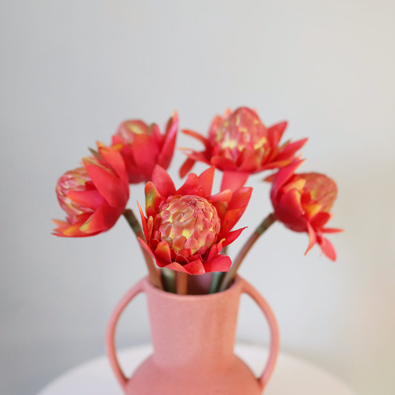 Waratah Protea Faux Floral, Red Orange, 16.5" H x 5" W