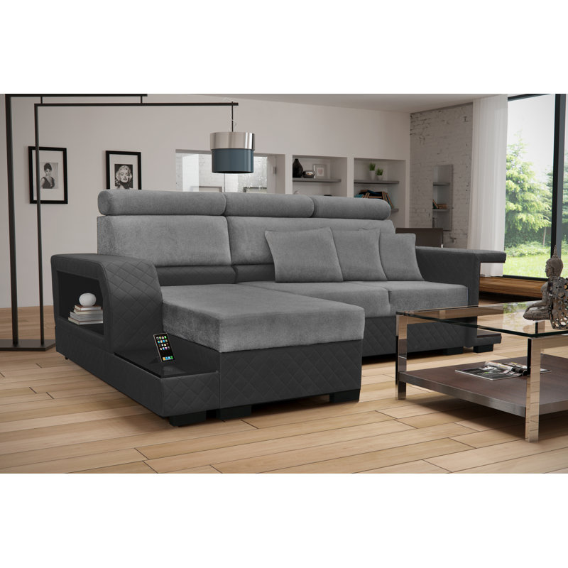 Upholstered L-Shaped Sectional, Gray, Left Hand Facing