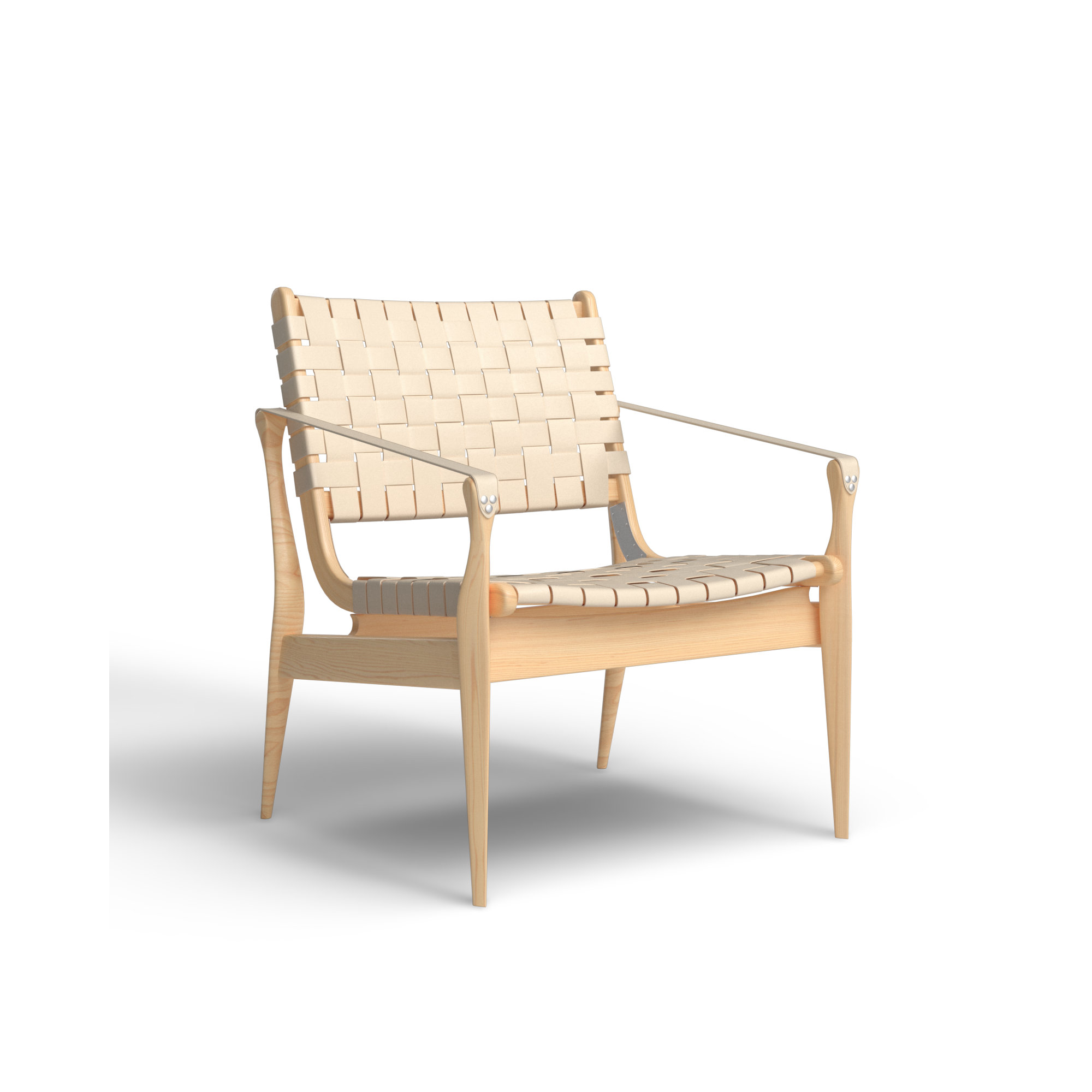 Kenan Upholstered Armchair, White Genuine Leather, Natural