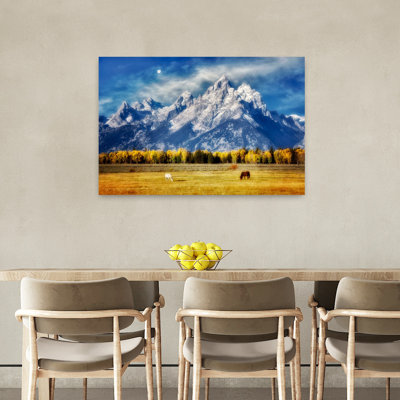 «Green Pastures And Mountain Abstract Contemporary Horse Autumn Landscape Art»