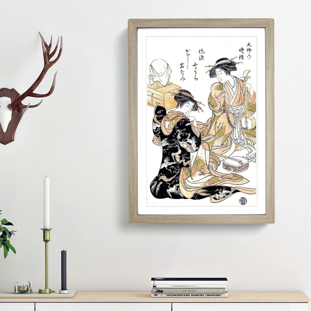 Bell of the Temple by Kitao Shigemasa - Framed Print