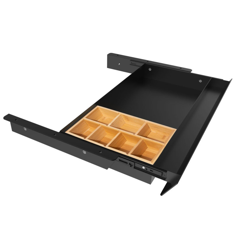 Large Under Desk Mounted Sliding Drawer With Bamboo Tray And 60 Degree Tilt Panel To Pull Out, 22'' Long & 13'' Deep Large Storage Organizer For Sit Stand Workstation