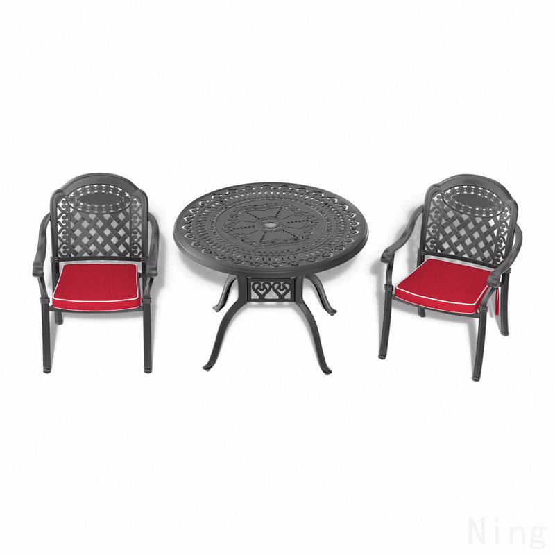 Ensemble de meubles de patio en aluminium coulé avec coussins, Rouge, 2