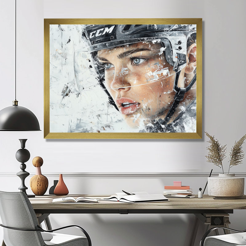 Portrait de joueur de hockey II, 24" H x 32" W, Picture Framed Print, Gold