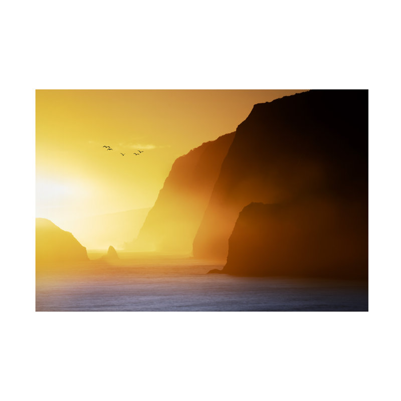 Paysage, vallée de Pololu avec lever de soleil et oiseaux sur toile, L 32 po x H 22 po