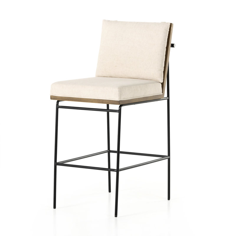 Tabouret en bois massif Julep, Crème, Tabouret de comptoir (siège d'une hauteur de 26 p