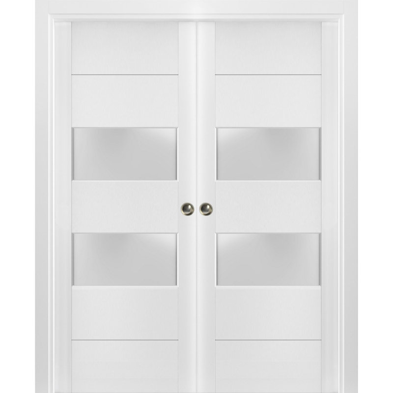 Lucia Frosted Glass White MDF Pocket Door Set, 84" x 80"