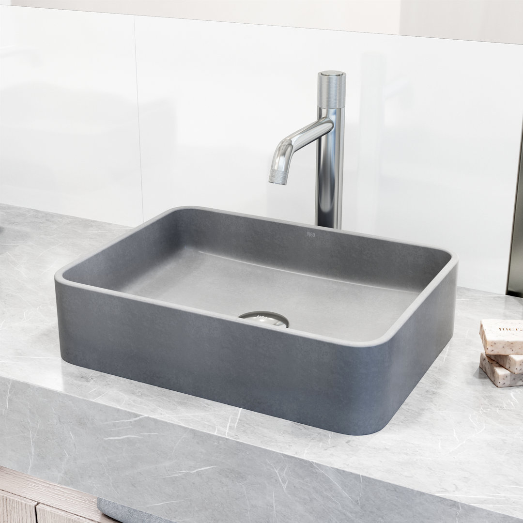 Segovia Gothic 16" L x 12" W x 4" H Gray Handmade Rectangular Vessel Bathroom Sink VIGO