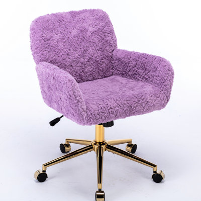 Adjustable Office Chair In Violet, Artificial Alpaca Wool, Metal Base 320Mm, 40 Reclining For Bedroom Violet With 320Mm Base, Reclining