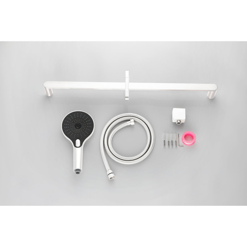 Pomme de douche robuste en acier inoxydable avec tuyau de 69 po et barre coulissante de 28 po, options de pulvérisation multiples, finition réglable à main blanche