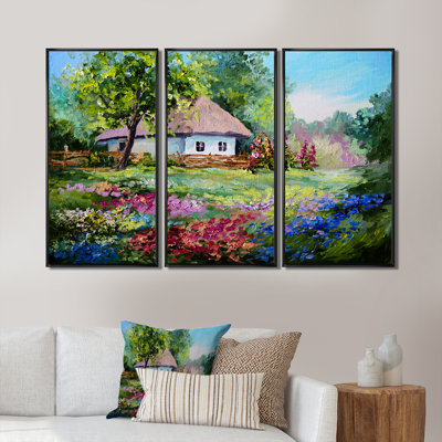 House In The Village Oil Painting - Landscape Framed Canvas Wall Art Set Of 3 -  Rosalind Wheeler, AE9BE3AAEA7045A2BE0018F41F2E1A09