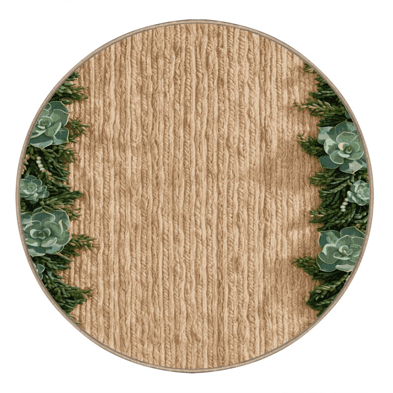 Tapis botanique brun lavable à la machine, Rond 3 pi