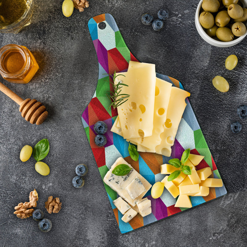 Ambesonne Colorful Tempered Glass Cutting Board Retro Mosaic Triangle Multicolor