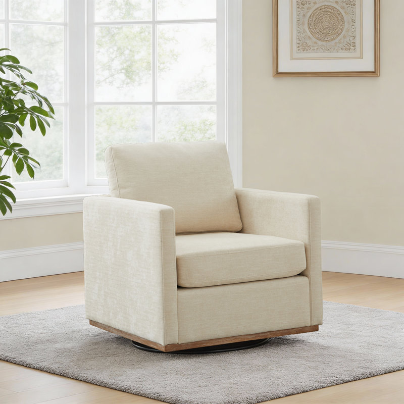 30.5" W Upholstered Comfy Swivel Club Chair, Beige