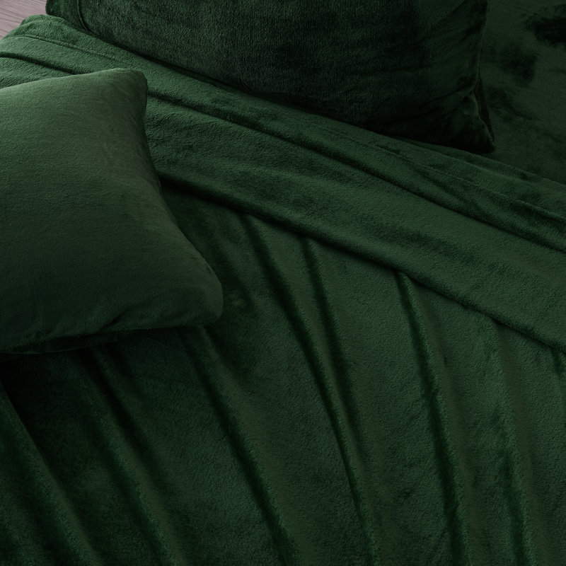 Ultra Soft Micro Plush Velvet Printed Sheet Sets, Queen Sheet Set + Fitted Sheet + 2 Pillowcases, Solid Color, Emerald