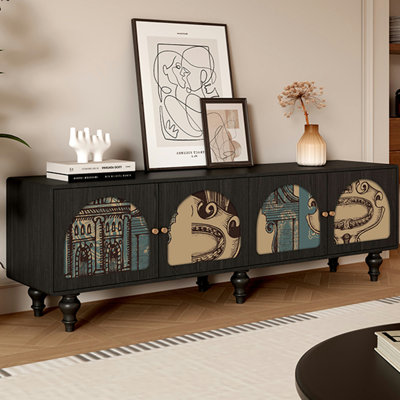 Walnut TV Stand with Solid Wood Legs