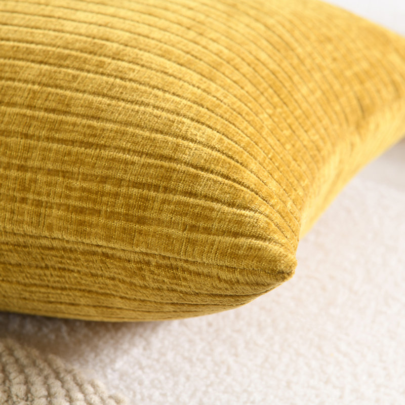 Soft Chenille Stripes Solid Cushion Cover Cozy Neutral Farmhouse Pillow Covers, Square 20", Mustard Yellow