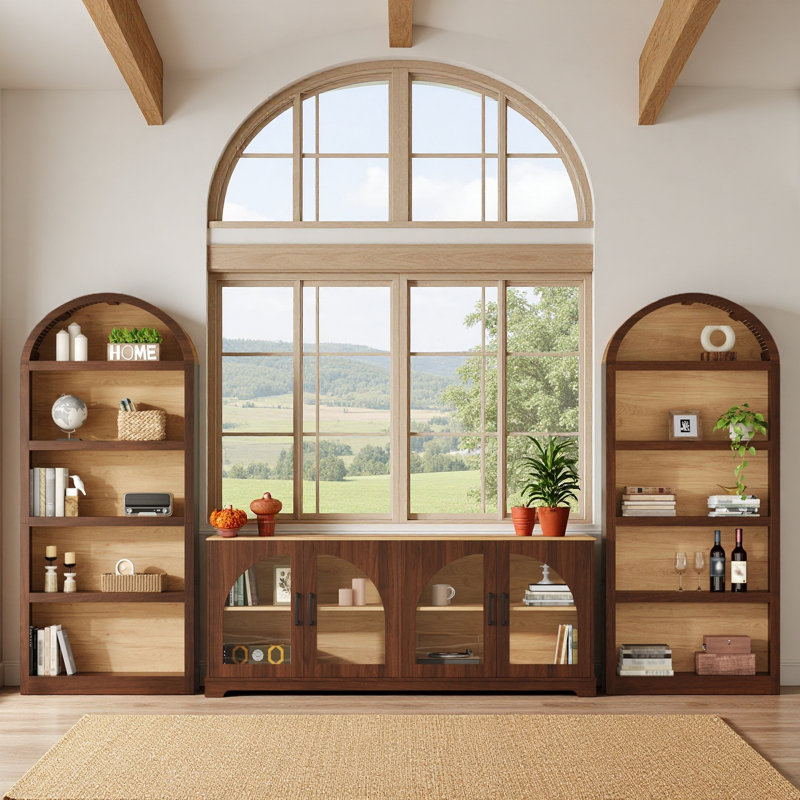 3 Piece Cabinet Set – 71" Tall Kitchen Pantry Set Of 2 And 70"Tall Sideboard With 2 Drawers & Barn Doors, With Hutch, Walnut