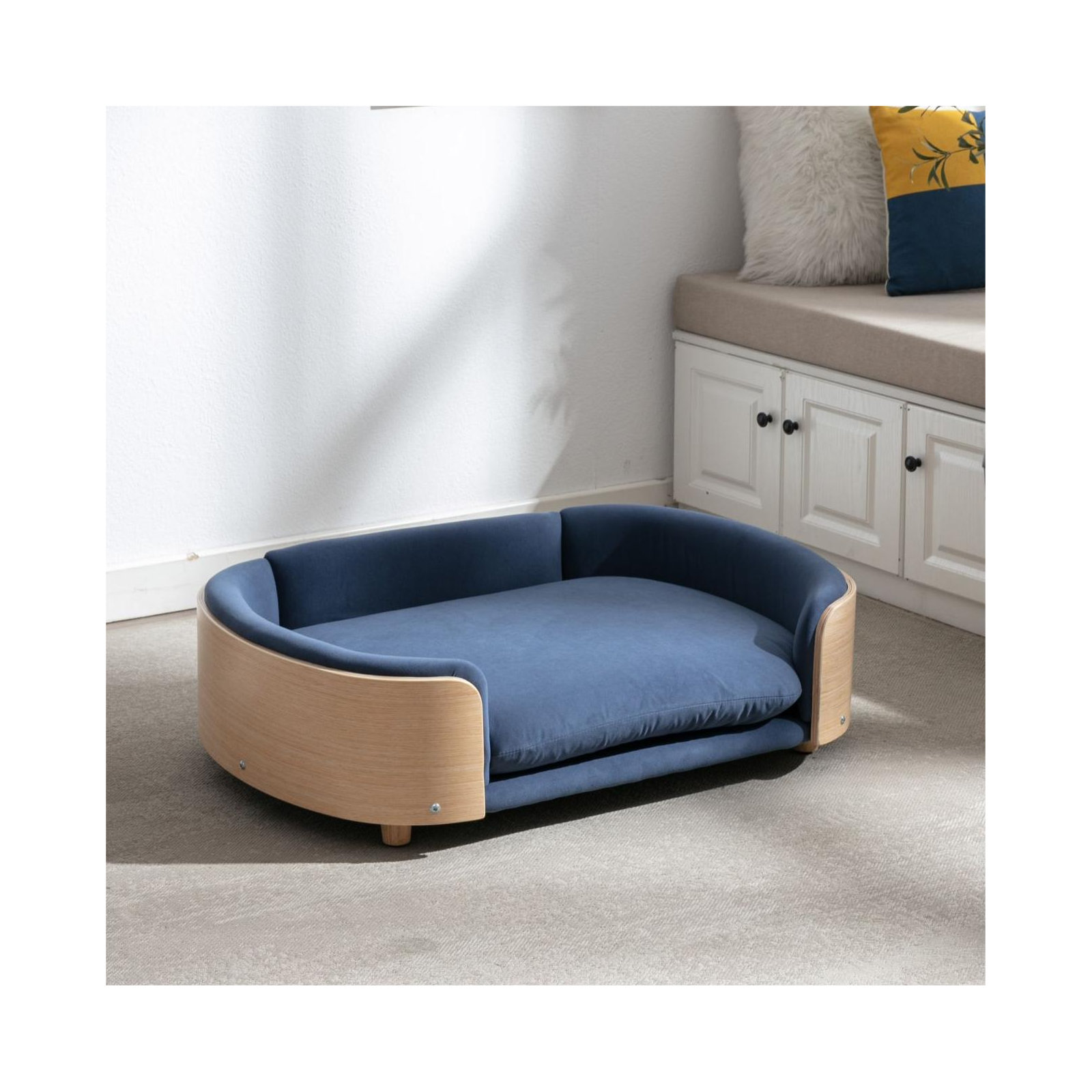 Inira Pet Bed, Dark Blue/Natural, 30.7" W x 20.08" D x 9.85" H