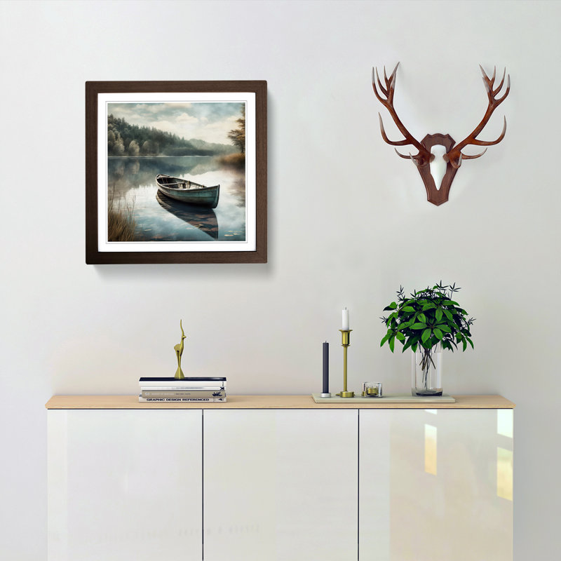Boat on a Lake Digital No.1 - Framed Print, Walnut