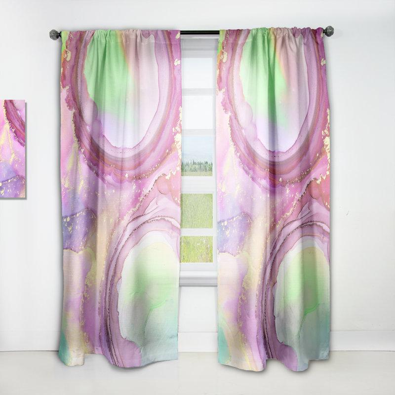 Panneau de rideau simple semi-transparent à motif géométrique abstrait mauve et vert Luxury I