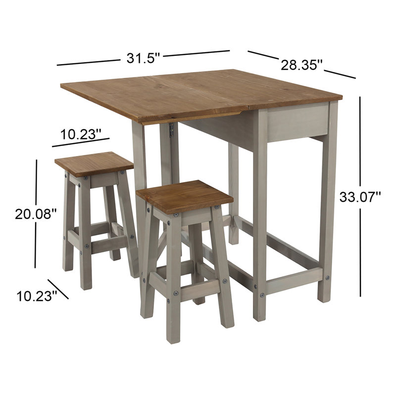 Ensemble de salle à manger en bois de pin massif pour 2 personnes Loveday, Brun, Gris, Brun/gris