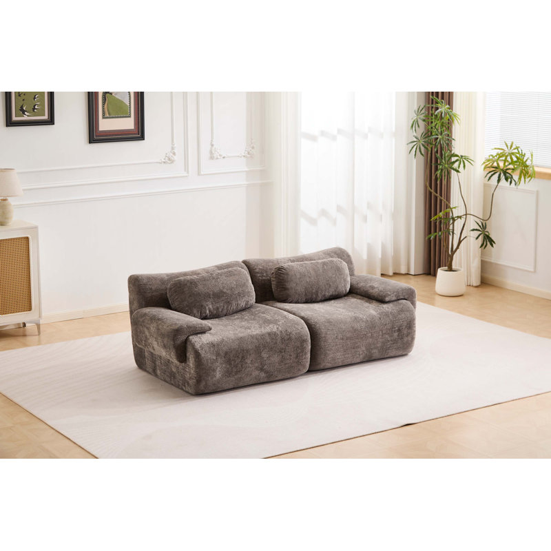 Canapé modulaire à compression sans assemblage requis, Light Gray Velvet, 27.6" H x 79.6" W x 39.8" D