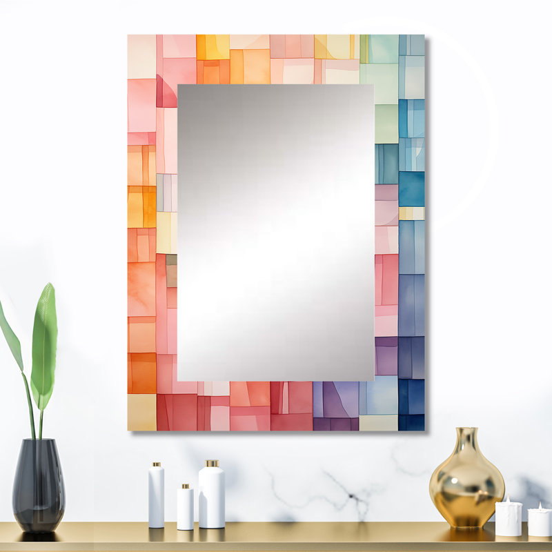 Hardedge Pastel Symetry I - Hard Edge Painting Decorative Wall Mirror, Modern Mirror, Printed Metal Art, 32" x 24"