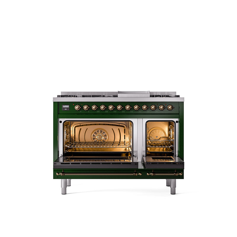 ILVE Nostalgie II, cuisinière à double combustible de 48 po, 8 brûleurs, plaque chauffante, Propane liquide