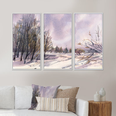 «Winter Landscape With Snowy Tones», reproduction sur toile flottante 3 pièces