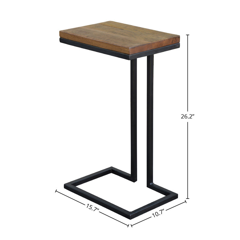 Felipe 16" Medium Brown Mango Wood End Table with Black Iron Base