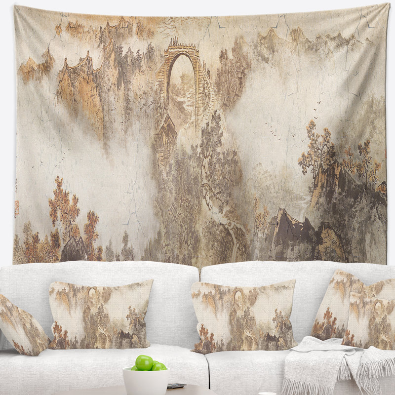 Paysage avec tapisserie de style rétro, H 32 po x l 39 po