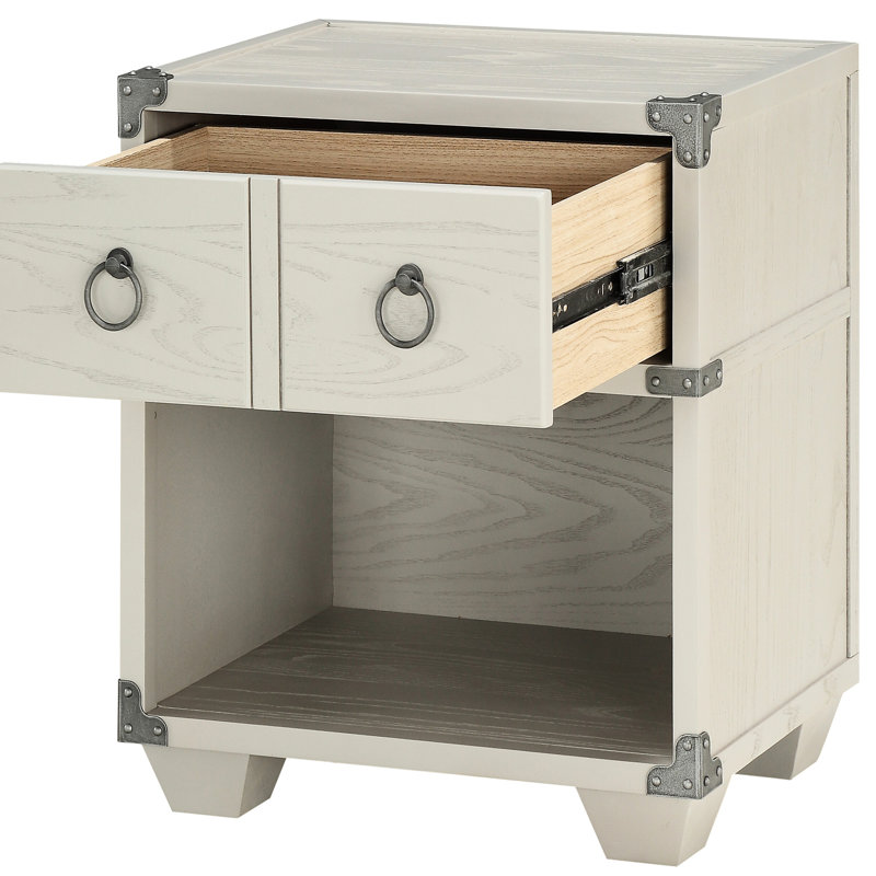 Table de chevet grise avec tiroir double et tablette fonctionnelle 16,5 pouces de profondeur