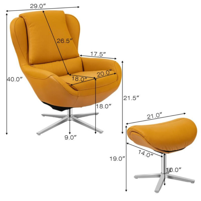 Méridienne pivotante l 29 po avec repose-pieds, Similicuir jaune