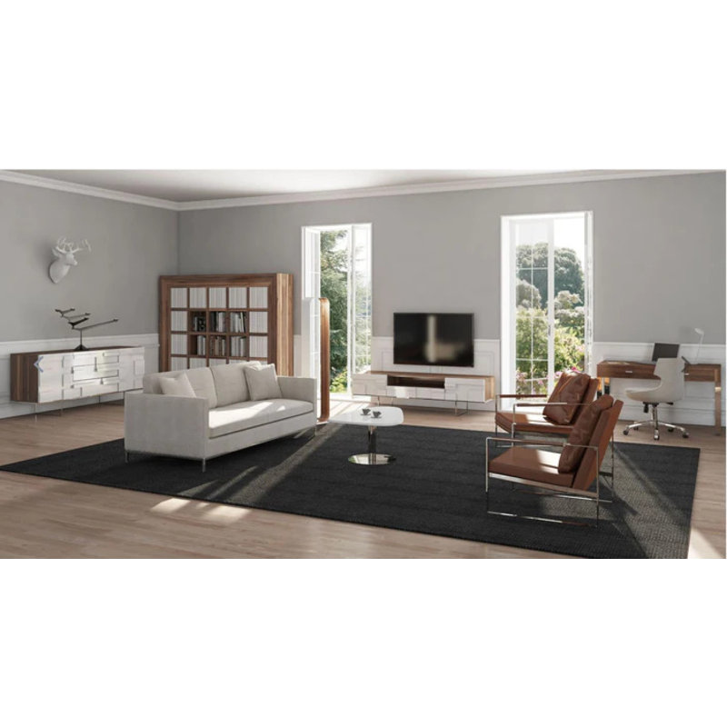 Fauteuil en métal à dossier très grand Louis, Simili cuir brun clair, Chrome
