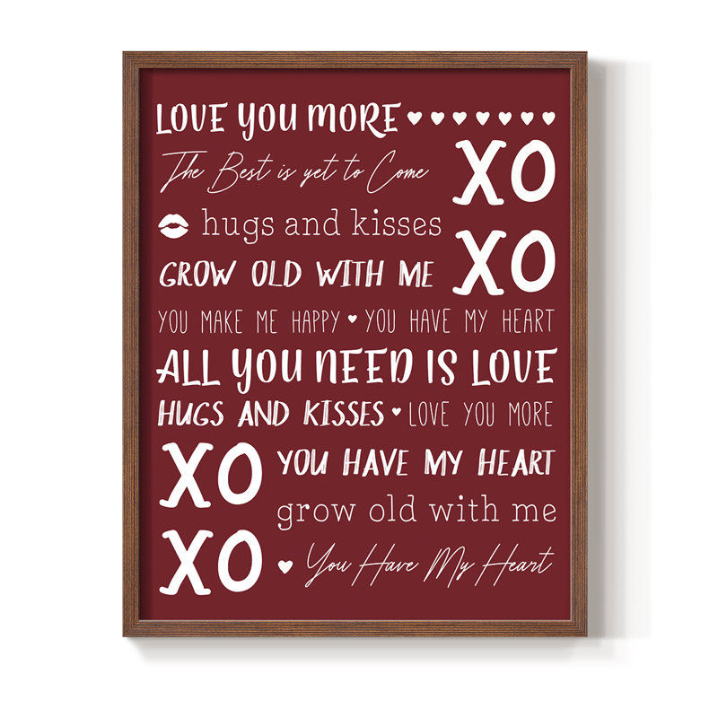 «Love You More», reproduction encadrée - bois massif, Noyer, H 21 po x l 17 po
