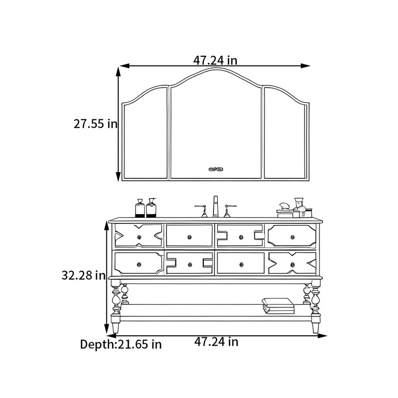 Armoire de salle de bain American, H 32,28 po x l 47,24 po x P 21,65 po