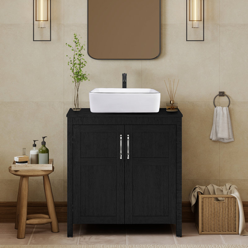 Meuble-lavabo simple 30 po avec lavabo moderne autoportant, Noir