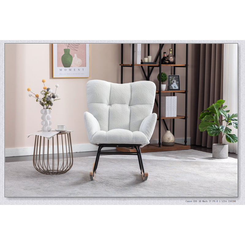 Chaise berçante en tissu Teddy, Ivoire ivoire