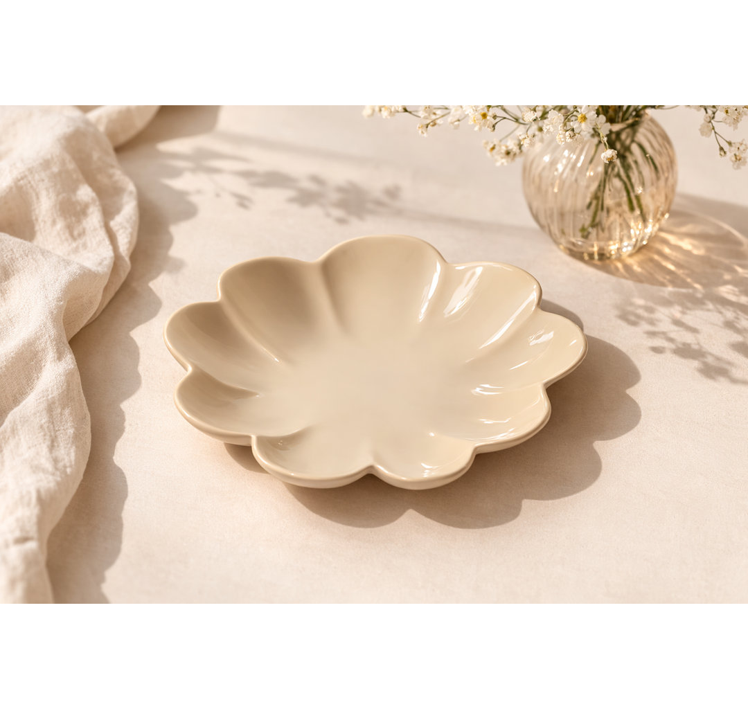 Aeris Ivory Scalloped Aluminium Decorative Tray – Japandi Modern Metal Centrepiece