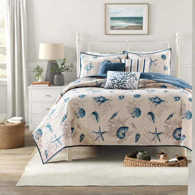Ensemble de literie réversible, courtepointe très grand en polyester brossé, chambre côtière