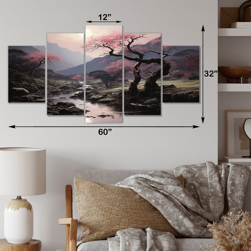 Silhouette de cerisier en fleurs - ensemble d'art mural multi-panneaux