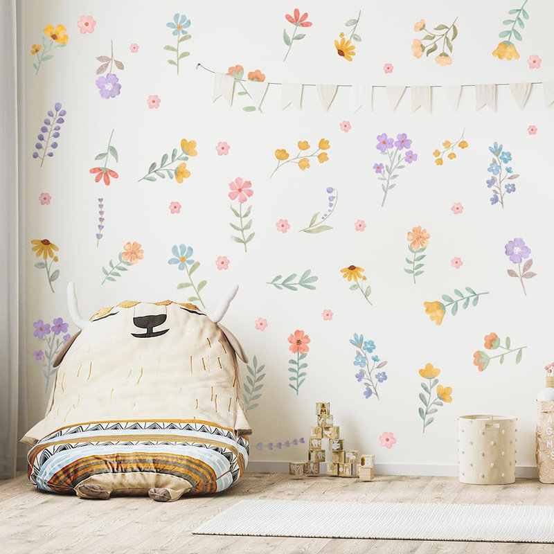 Adhésif décoratif aquarelle floral - Multicolore - Motif de fleurs sauvages en vinyle amovible