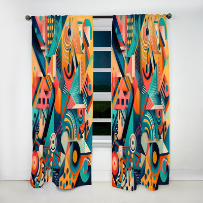 Belldon - Blue And Orange Retro Boundaries II - Abstract Curtain - Velvet Room Darkening - 1 panel