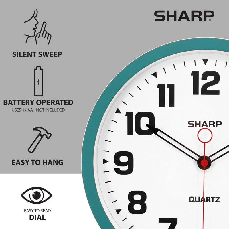 Sharp Matte Wall Clock, Teal 9.6'' , Teal